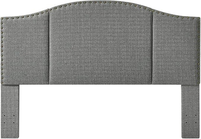 24KF Middle Century Linen Upholstered Tufted King Size Headboard with Antique Brass Nail Heads Trim King/California King headboard-Granite