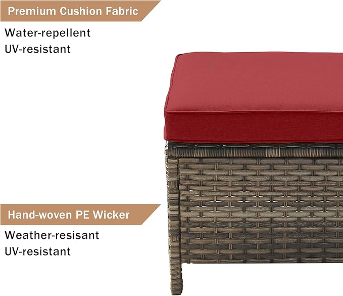 HUMMUH 5 Pieces Patio Furniture Set Wicker Outdoor Sectional Sofa with Swivel Rocking Chairs,Patio Ottomans