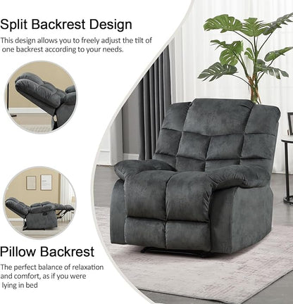 CANMOV Manual Recliner Chair, Single Reclining Sofa with Overstuffed Backrest and Armrest for Living Room, Bedroom Furniture, Grey