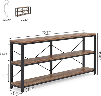 Tribesigns 71" Sofa Tables Extra Long Couch Table, Narrow Long Console Table, Entryway Table,Sofa Table with 3 Tiers Storage Shelves (Rustic Brown)