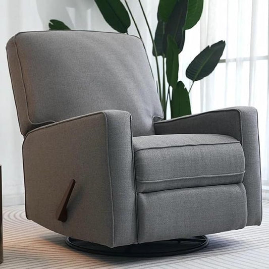Harkawon Swivel Rocker Recliner Chair, Glider Rocker Recliner, Rocking Chair Nursery, Fabric Chair with High Back, Deep Seat, for Living Room, Bedroom (Dark Grey+Brown)