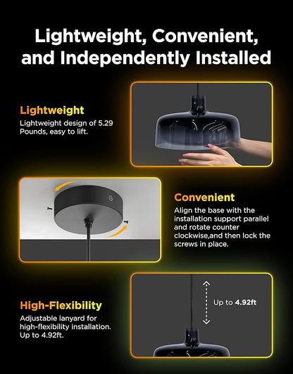 Govee Pendant Light for Kitchen Island, Three-Layer RGBIC Smart Lighting, Matter Compatible, 1300LM 2700K-6500K Dimmable Black Hanging Light Fixture Works with Alexa, Adjustable Height for Dining Room