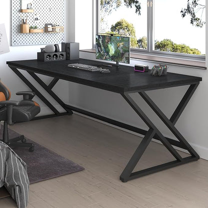 LVB 78.7" Black Computer Desk, Large Industrial Pc Study Home Office Desk, Long Modern Wood Gaming Work Writing Desk for 2 Person, Farmhouse Double Workstation Executive Desk with Storage in Bedroom