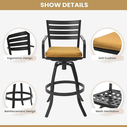 Pellebant 29.5" Outdoor Bar Stools Set of 8, Aluminum Swivel Patio Bar Height Stools with Footrest & Backrest,Rust-Proof Patio Stool Chairs for Deck Lawn Garden,Teak