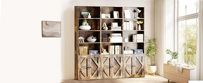Bookshelf, 6-Tier Floor Bookcase with 2 Bottom Doors, 9.29"x23.62"x70.86", Storage Cabinet Bookshelves for Home Office, Living Room, Bedroom-Brown