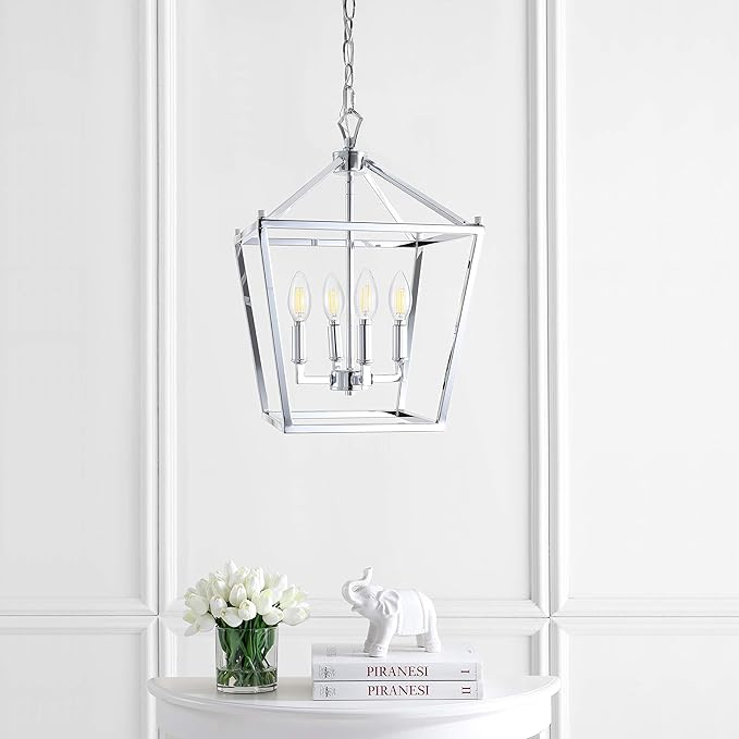 JONATHAN Y JYL7436C Pagoda Lantern Dimmable Adjustable Metal LED Pendant Classic Traditional Farmhouse Dining Room Living Room Kitchen Foyer Bedroom Hallway, 12 in, Chrome