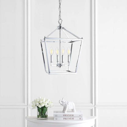 JONATHAN Y JYL7436C Pagoda Lantern Dimmable Adjustable Metal LED Pendant Classic Traditional Farmhouse Dining Room Living Room Kitchen Foyer Bedroom Hallway, 12 in, Chrome