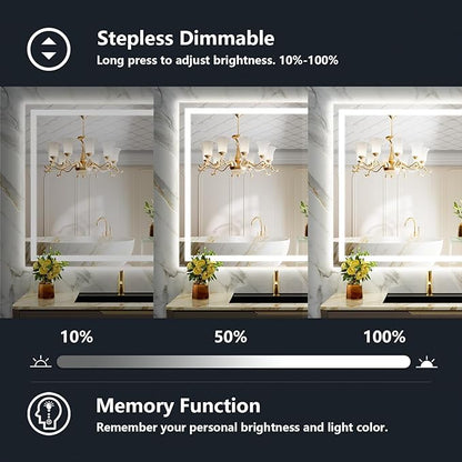 48x40 Inch LED Bathroom Mirror with Lights Front and Backlit Lighted Vanity Mirror for Bathroom Wall with 3 Colors Dimmable Anti-Fog Memory Tempered Glass Horizontal/Vertical