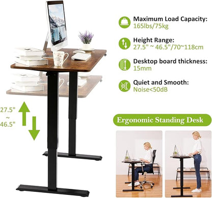 farexon Electric Standing Desk 55 x 24In with Charging Station, Stand up Desk with Oversized Mouse Pad, 2 USB Ports & 3 Power Outlets, 4 Caster, 4 Preset Heights Easy to Set（Brown）