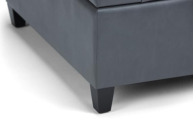 SIMPLIHOME Harrison 36 inch Wide Transitional Square Coffee Table Storage Ottoman in Stone Grey Vegan Faux Leather, Assembled, for the Living Room and Bedroom