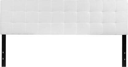 EMMA + OLIVER Quilted Tufted Upholstered King Size Headboard in White Fabric
