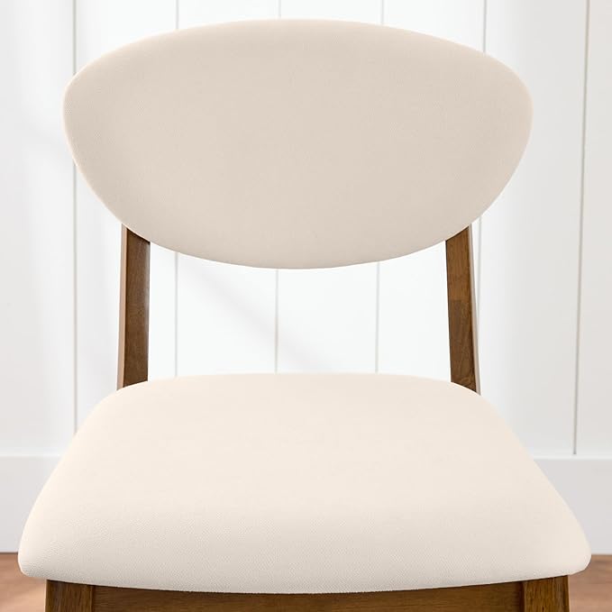 Best Choice Products Bar Stool Set of 2, Mid-Century Modern Upholstered Wood, Armless Counter Height w/Seat Cushion, Backrest - Walnut/Cream