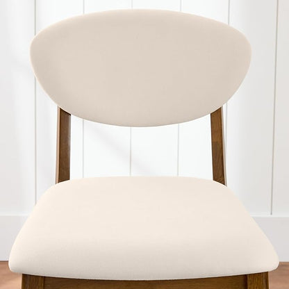 Best Choice Products Bar Stool Set of 2, Mid-Century Modern Upholstered Wood, Armless Counter Height w/Seat Cushion, Backrest - Walnut/Cream
