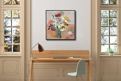 Wieco Art Framed Wall Art Japanese Vase with Roses and Anemones by Vincent Van Gogh Oil Paintings Reproduction Artwork Flowers on Canvas Wall Art for Home and office Decorations