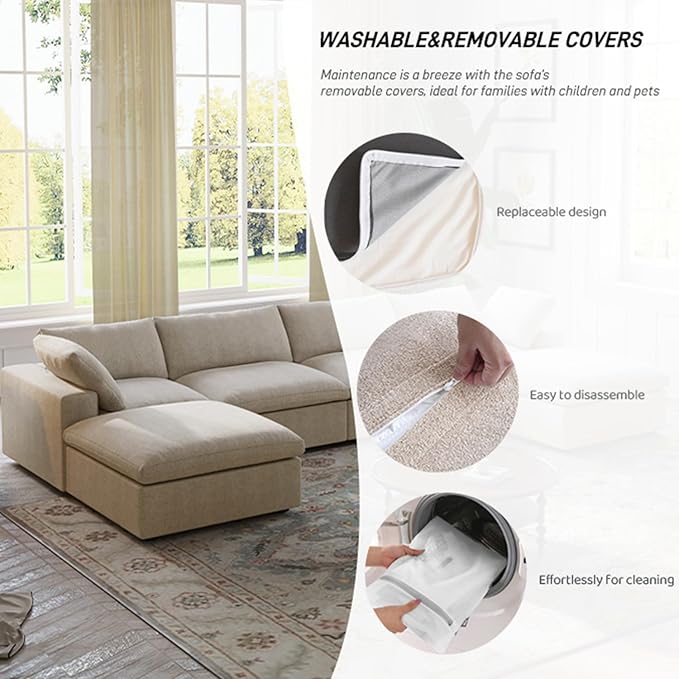 Cloud Modular Sectional Sofa for Livingroom,Large Down Filled Comfort Corner Sectional Sofa Couch Wide Deep Seat Convertible Couches for Office Apartment,V Shaped,Khaki