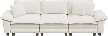 PHI VILLA Cloud Modular Couches Sets, 123.6" Long Sectional Sofa with Upholstered Deep Seat, 3-Seater Couch for Living Room Small Spaces, Chenille Corduroy Dual Fabric, Beige