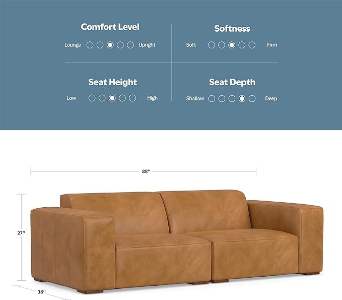 SIMPLIHOME Rex 2-Seater Modular Sofa in Full-Grain Genuine Leather, Sienna, 88-inches Wide, Handcrafted Leather Loveseat Sofa for Living Room