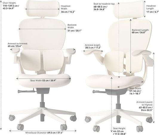 HINOMI Q2 Ergonomic Office Chair with Lumbar Support & Adjustable Headrest, Cushion Seat with Flip-Up Arms, Reclining Computer Seating with Footrest, Stylish Desk Model for Home (Gray)