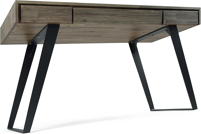 SIMPLIHOME Lowry Desk - 54-Inch Wide Solid Acacia Wood and Metal Writing Desk in Distressed Grey, Modern Industrial Home Office Computer Table with 2 Drawers and Flip-Down Keyboard Tray