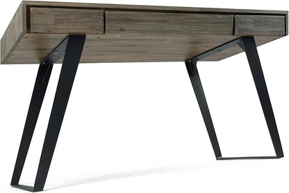 SIMPLIHOME Lowry Desk - 54-Inch Wide Solid Acacia Wood and Metal Writing Desk in Distressed Grey, Modern Industrial Home Office Computer Table with 2 Drawers and Flip-Down Keyboard Tray