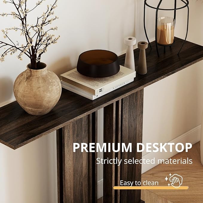 HEAH-YO 51" Console Table, Rustic Wood Entryway Table, T-Shape Narrow Sofa Tables Behind Couch for Hallway, Entrance, Foyer, Living Room, Rustic Walnut