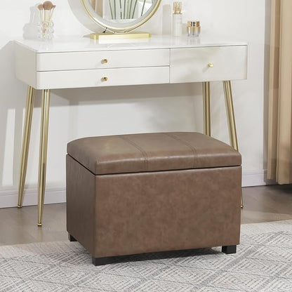 Asense Storage Ottoman Bench,Foot Stool Ottoman with Storage, Faux Leather Foot Rest Seat with Safety Hinge,Wood Legs Stool for Living Room, Bedroom,Enterway,Brown