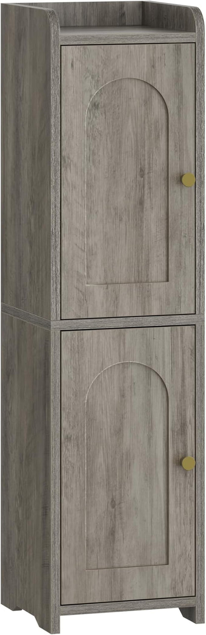 Bathroom Storage Cabinet, Corner Floor Cabinet with 2 Doors and Adjustable Shelf, Narrow Toilet Paper Cabinets, Bathroom Organizer for Small Spaces, 7.9" D x 7.9" W x 29.5" H Greige