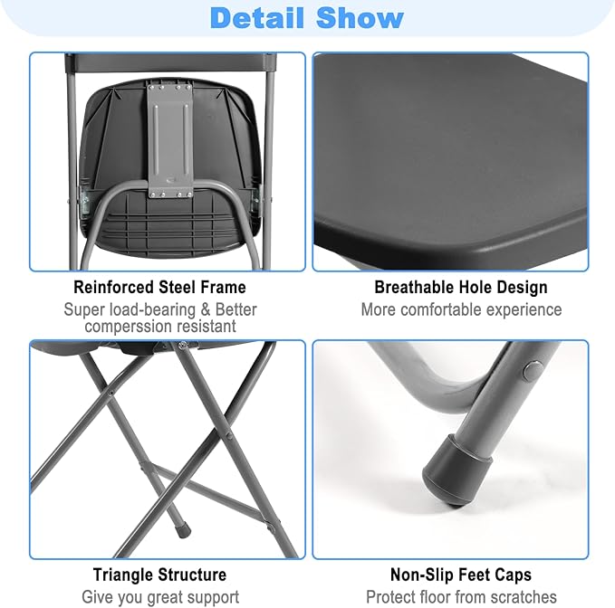 30 Pack Plastic Folding Chairs, Portable Party Chairs, Stackable Commercial Seats with Steel Frame for Home Office Wedding Party Indoor Outdoor Events Chairs, 350lbs Capacity,Gray