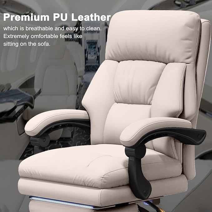 Office Chair with Leg Rest Executive Desk Chairs with Wheels High Back Computer Gaming Chairs Adjustable Reclining Ergonomic Work Chair for Home Office