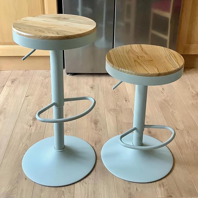 Kidol & Shellder Bar Stools Set of 4 Round Adjustable Swivel Barstools Modern Backless Bar Chairs Wooden Seat Counter Height Stools Armless for Kitchen Island, Cafe, Dining Room (Mint Green)