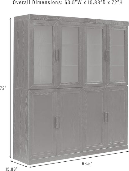 Crosley Furniture Essen 2-Piece Glass Door China Hutch Kitchen Pantry Storage Cabinet Set, Dining Room, Black