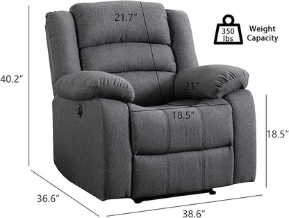 EBELLO Classic Power Recliner Chair, Oversized Electric Overstuffed Chair with Soft Cushion and Back, Sofa with Comfortable Armchair, Gray