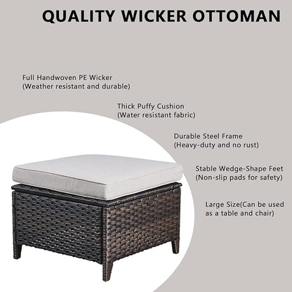 Rilyson Wicker Outdoor Patio Furniture Set - 6 Piece Patio Conversation Sets with Swivel Rocker Chairs, Ottomans, Sofa and Side Table, 6 inch Cushions, Waterproof Wicker, for Porch Deck Brown/Beige