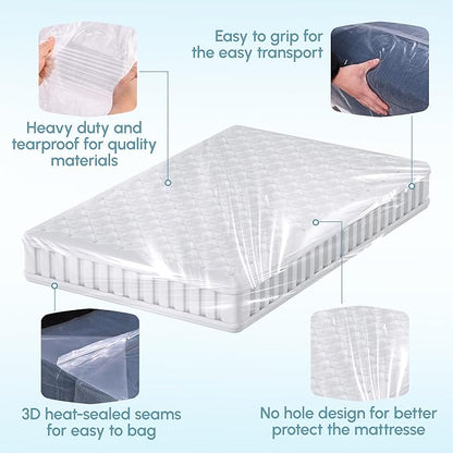 WORKPRO 2-Pack Queen/King Size Plastic Mattress Bags for Moving, 2mil Thick Water-Resistant Mattress Protector Storage Covers, Tear-Resistant Mattress Disposal Cover (78"x100")