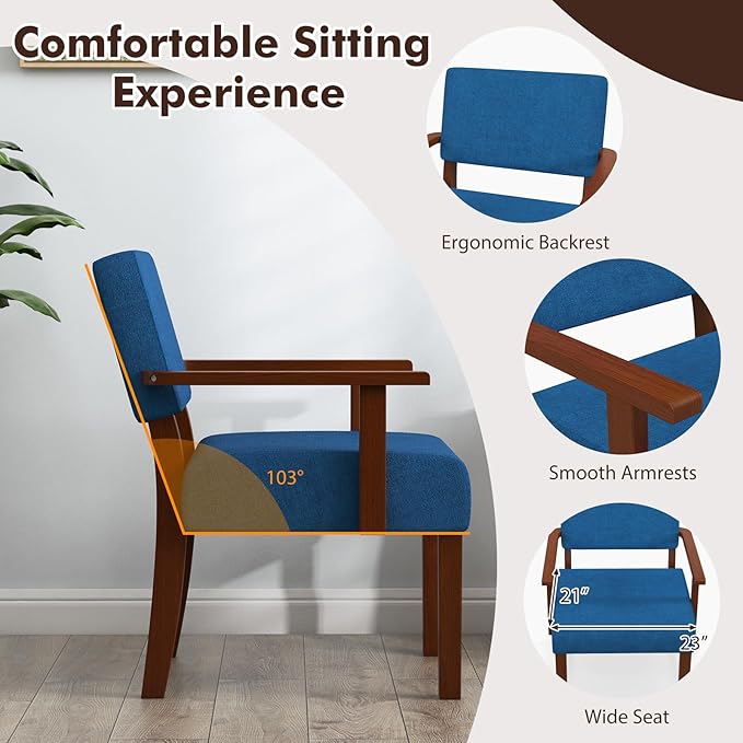 Giantex Modern Accent Chair Set of 2, Linen Living Room Arm Chair w/Soft Padded Seat & Backrest, Rubber Wood Frame, Mid Century Upholstered Reading Chair for Living Room, Bedroom, Reception, Grey