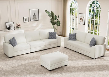 Wanderwell Oversized Modular Sectional Sofa, 6-Seater U Shaped Couches with Movable Ottoman,Corduroy Sectional Couch with Wide and Deep Seats Suitable for Living room,Bedroom,Apartment (Cream, 2+3+OT)