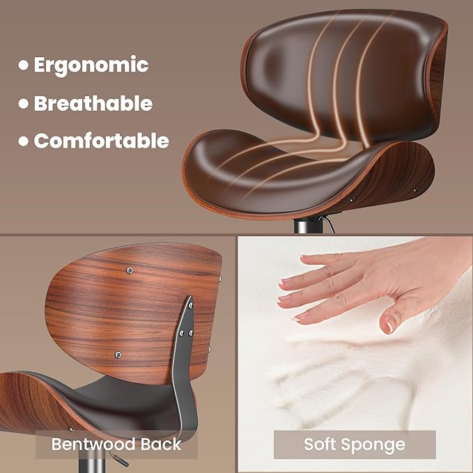 Bar Stools Modern Swivel Bar Chairs, Barstools Counter Height with Backrest for Bar, Kitchen, Dining Room, Brown