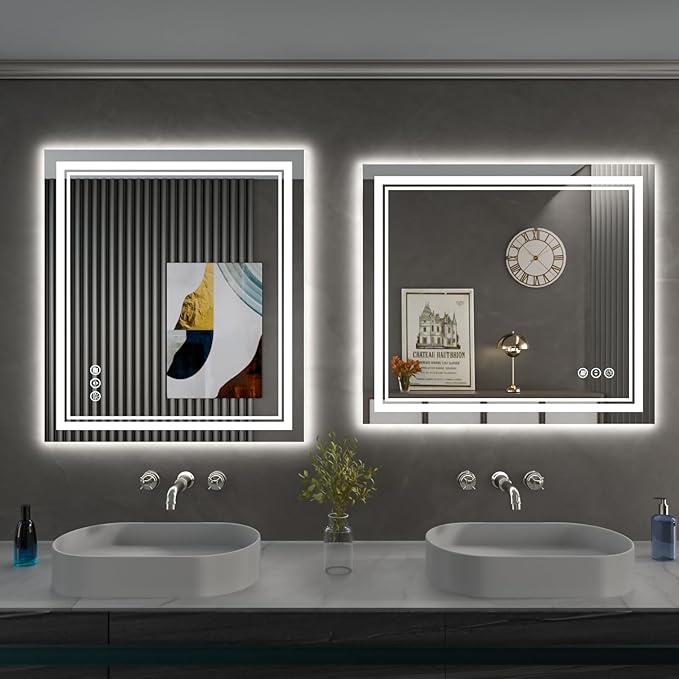 24X30 Inch LED Bathroom Mirror with Lights, Backlit and Front Lighted Bathroom Mirrors for Wall, Anti-Fog Dimmable Memory Shatterproof LED Vanity Mirror for Bathroom