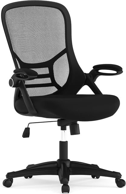 Flash Furniture Porter High Back Black Mesh Ergonomic Swivel Office Chair with Black Frame and Flip-up Arms