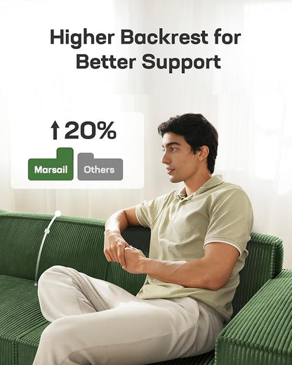 Marsail Modular Sectional Sofa, 111" L-Shaped Cloud Boneless Sectional Couch with Deep Seat, Freely Combinable Modern Sofa for Living Room, No Assembly, Plush Corduroy Fabric, Green