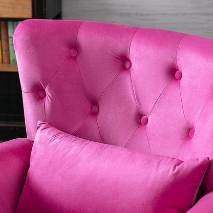 chairus Mid-Century Modern Accent Chairs Set of 2, Comfy Tufted Single Sofa Chair Wingback Armchair with Pillow for Club, Living Room, Bedroom - Velvet, Rose