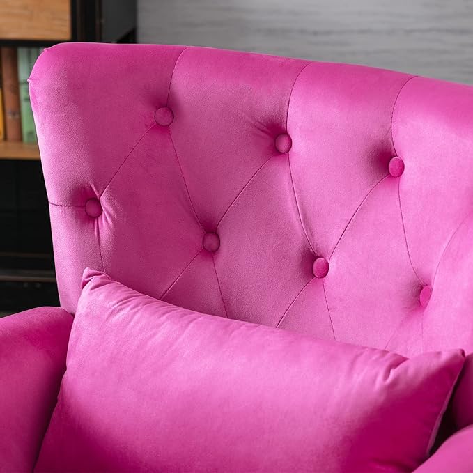 chairus Mid-Century Modern Accent Chair Comfy Tufted Single Sofa Chair Wingback Armchair with Pillow for Club, Living Room, Bedroom - Velvet, Rose