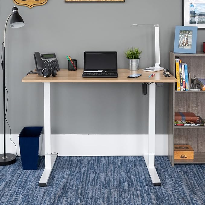 Stand Up Desk Store Electric Compact Standing Desk (Charcoal Frame/Natural Oak Top, 48” Wide)