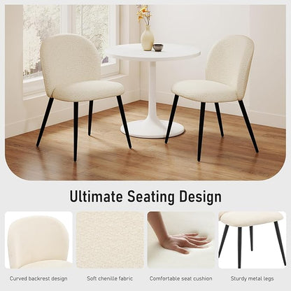 Upholstered Dining Chairs Set of 4, Modern Kitchen Side Chair with Padded Seat Comfortable Chenille Fabric Study Black Matel Legs,Desk Chair with Back for Dining Rooms, Beige