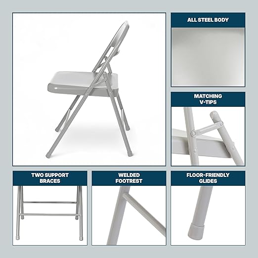 OEF Furnishings OEF900 Series Premium Lightweight All-Steel Folding Chairs (4-Pack, Gray)