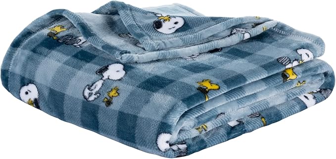 Berkshire Blanket Peanuts® VelvetLoft® Cute Character Snoopy Plush Blanket,Navy Tonal,Full/Queen 90 in x 90 in (Official Peanuts® Product)