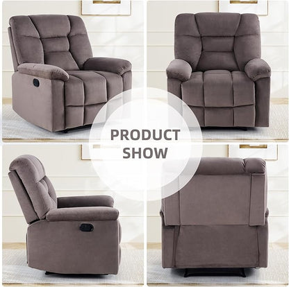 EBELLO Manual Recliner Chair for Adults with Soft Padded Headrest and Backrest, Overstuffed Single Recliner Sofa Chair for Living Room, Dark Brown