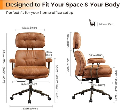 Ergonomic Office Chair Comfy with Lumbar Support, High Back Suede Leather Rolling Executive Desk Chair for Home Office & Gaming, 360° Swivel, 300lbs (Light Brown)
