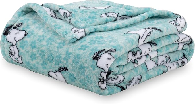Berkshire Blanket Peanuts® VelvetLoft® Cute Character Snoopy Plush Blanket,Snoopy Springtime Floral Dance Large Blue,King 90 in x 108 in (Official Peanuts® Product)