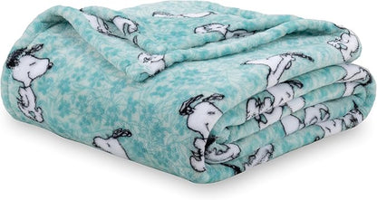 Berkshire Blanket Peanuts® VelvetLoft® Cute Character Snoopy Plush Blanket,Snoopy Springtime Floral Dance Large Blue,King 90 in x 108 in (Official Peanuts® Product)